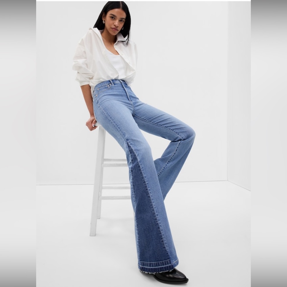 70s Flare Patch Denim Jeans - Size 30 TALL (10T)